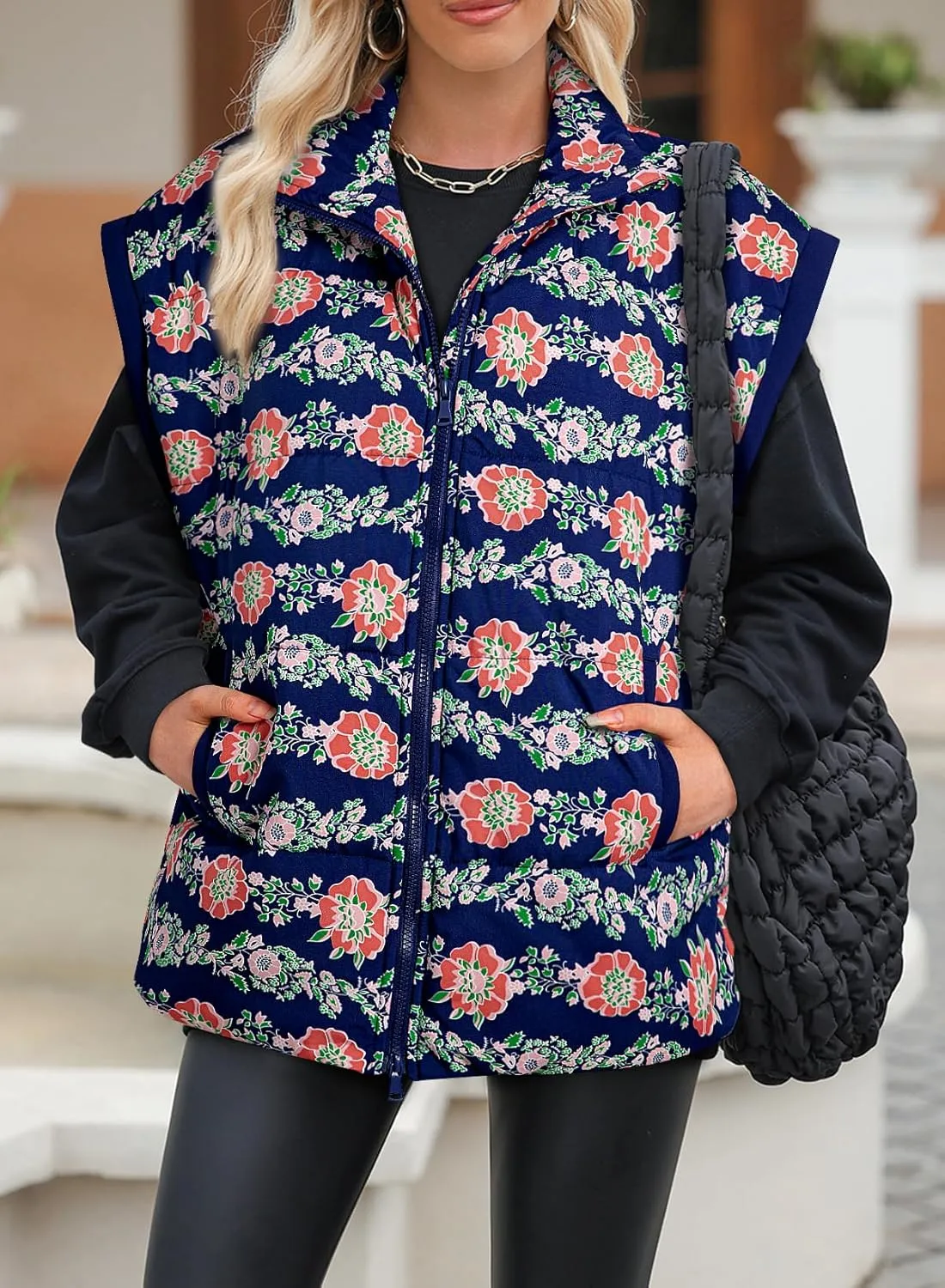 EVALESS Oversized Puffer Vest Women Lightweight Sleeveless Puffer Jacket Winter Warm Zip Up Stand Collar Vests Outerwear