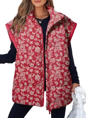 EVALESS Oversized Puffer Vest Women Lightweight Sleeveless Puffer Jacket Winter Warm Zip Up Stand Collar Vests Outerwear