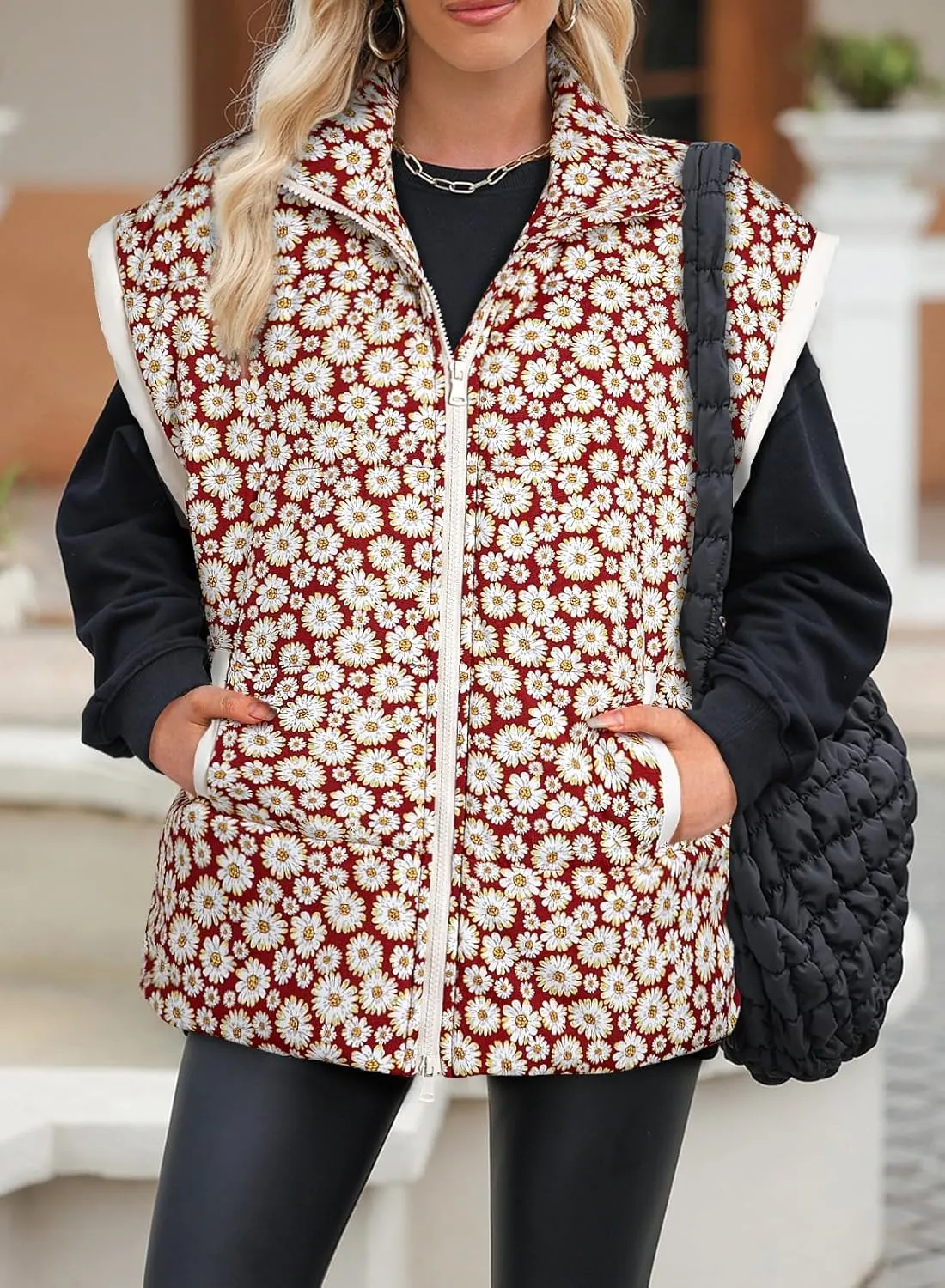 EVALESS Oversized Puffer Vest Women Lightweight Sleeveless Puffer Jacket Winter Warm Zip Up Stand Collar Vests Outerwear