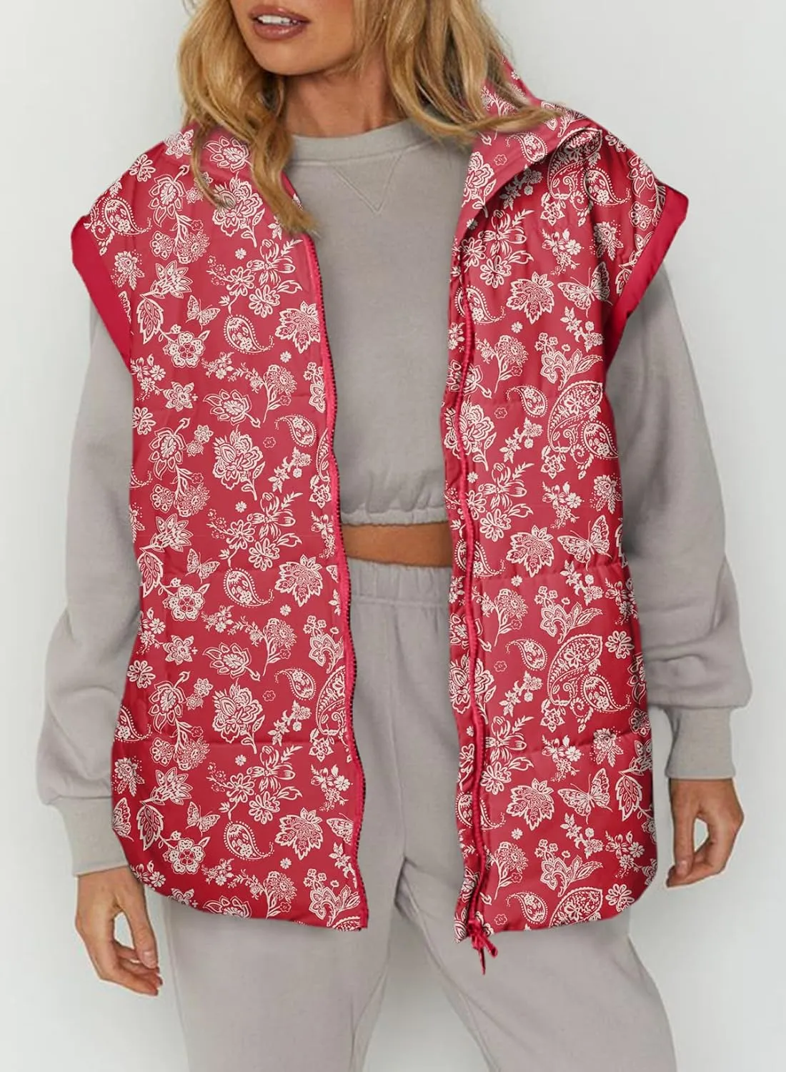 EVALESS Oversized Puffer Vest Women Lightweight Sleeveless Puffer Jacket Winter Warm Zip Up Stand Collar Vests Outerwear