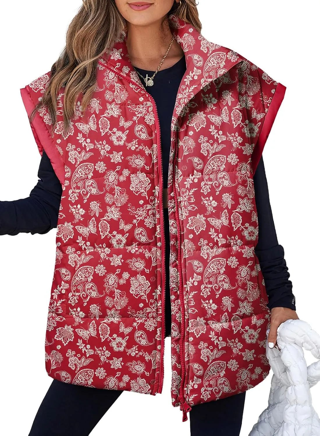 EVALESS Oversized Puffer Vest Women Lightweight Sleeveless Puffer Jacket Winter Warm Zip Up Stand Collar Vests Outerwear
