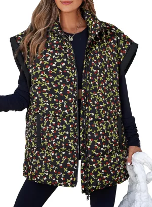 EVALESS Oversized Puffer Vest Women Lightweight Sleeveless Puffer Jacket Winter Warm Zip Up Stand Collar Vests Outerwear