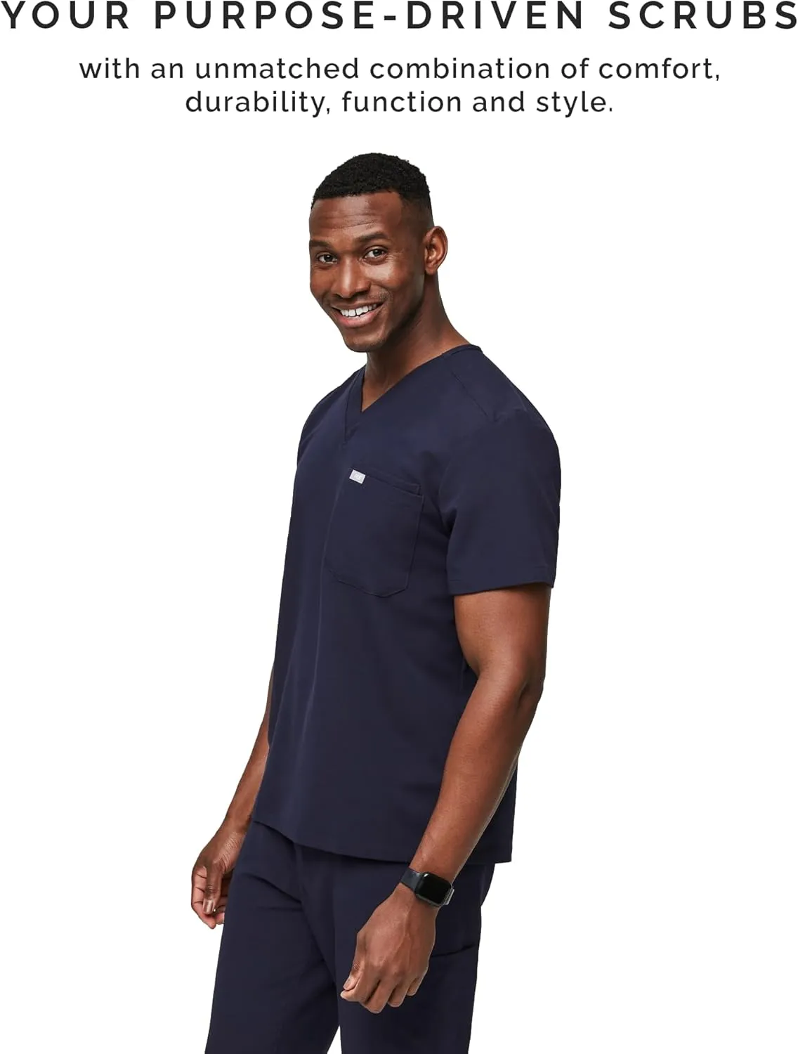 FIGS Leon Scrub Top for Men  3 Pockets, Tailored Fit, Modern V-Neck, 4-Way Stretch, Moisture-Wicking Men's Scrubs