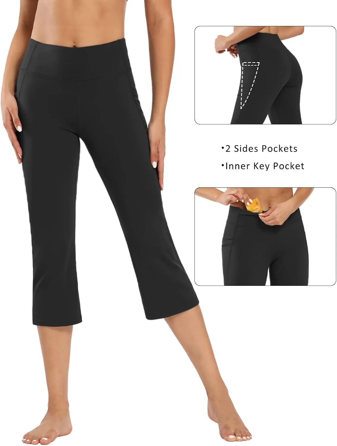 FIRST WAY Buttery Soft Women's Bootcut Yoga Pants Capris with 3 Pockets Lounge Floral Printing