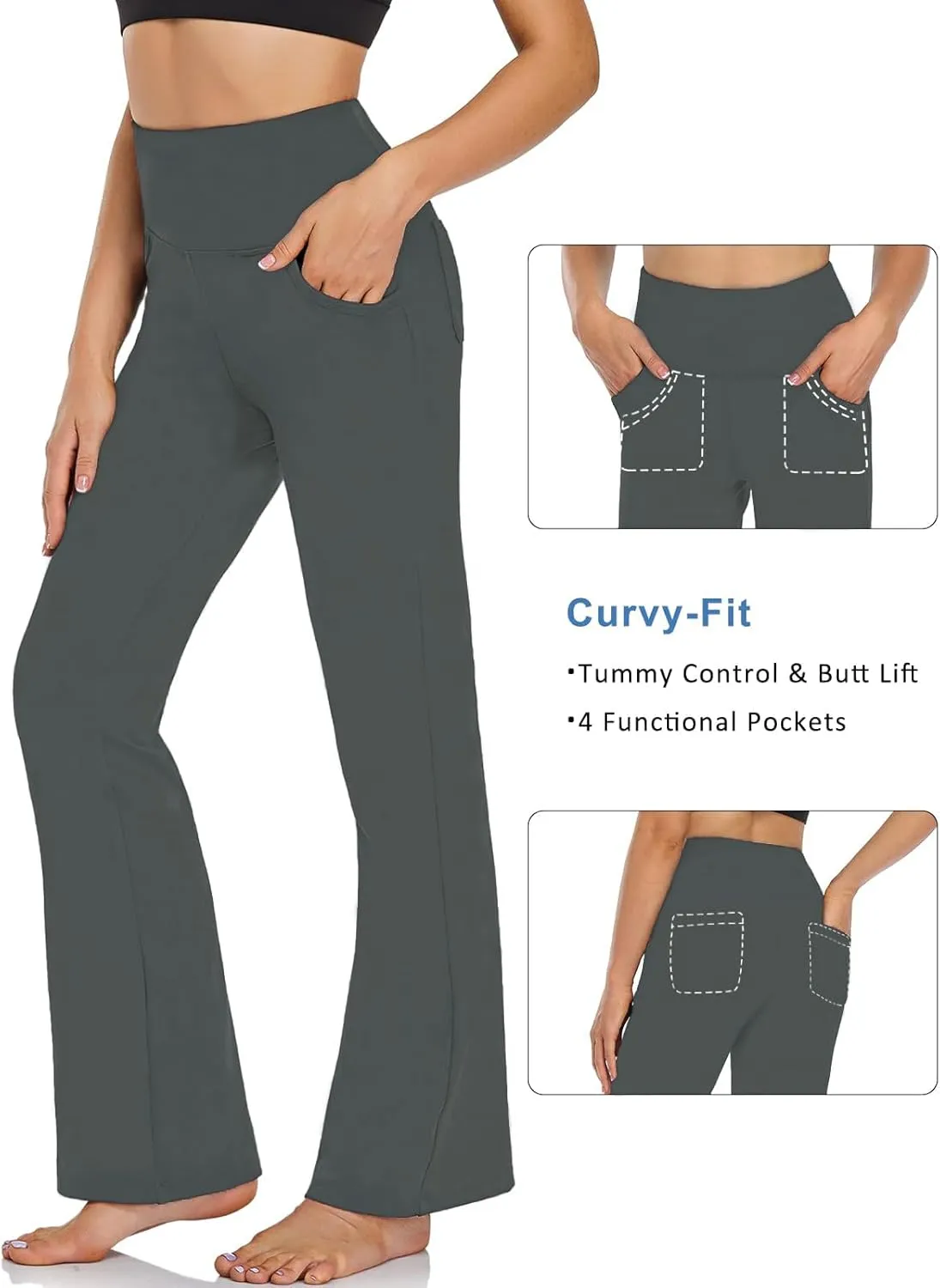 FIRST WAY Buttery Soft Women's Bootcut Yoga Pants Capris with 3 Pockets Lounge Floral Printing