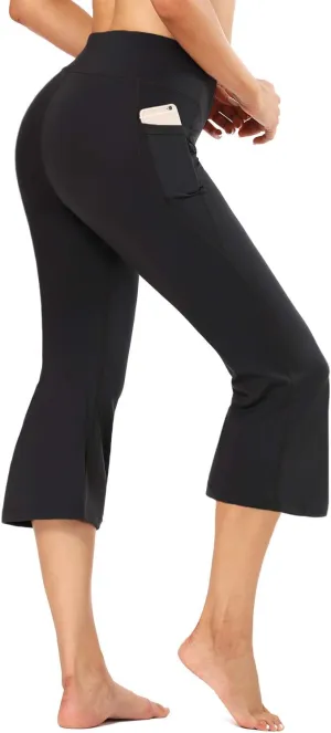 FIRST WAY Buttery Soft Women's Bootcut Yoga Pants Capris with 3 Pockets Lounge Floral Printing