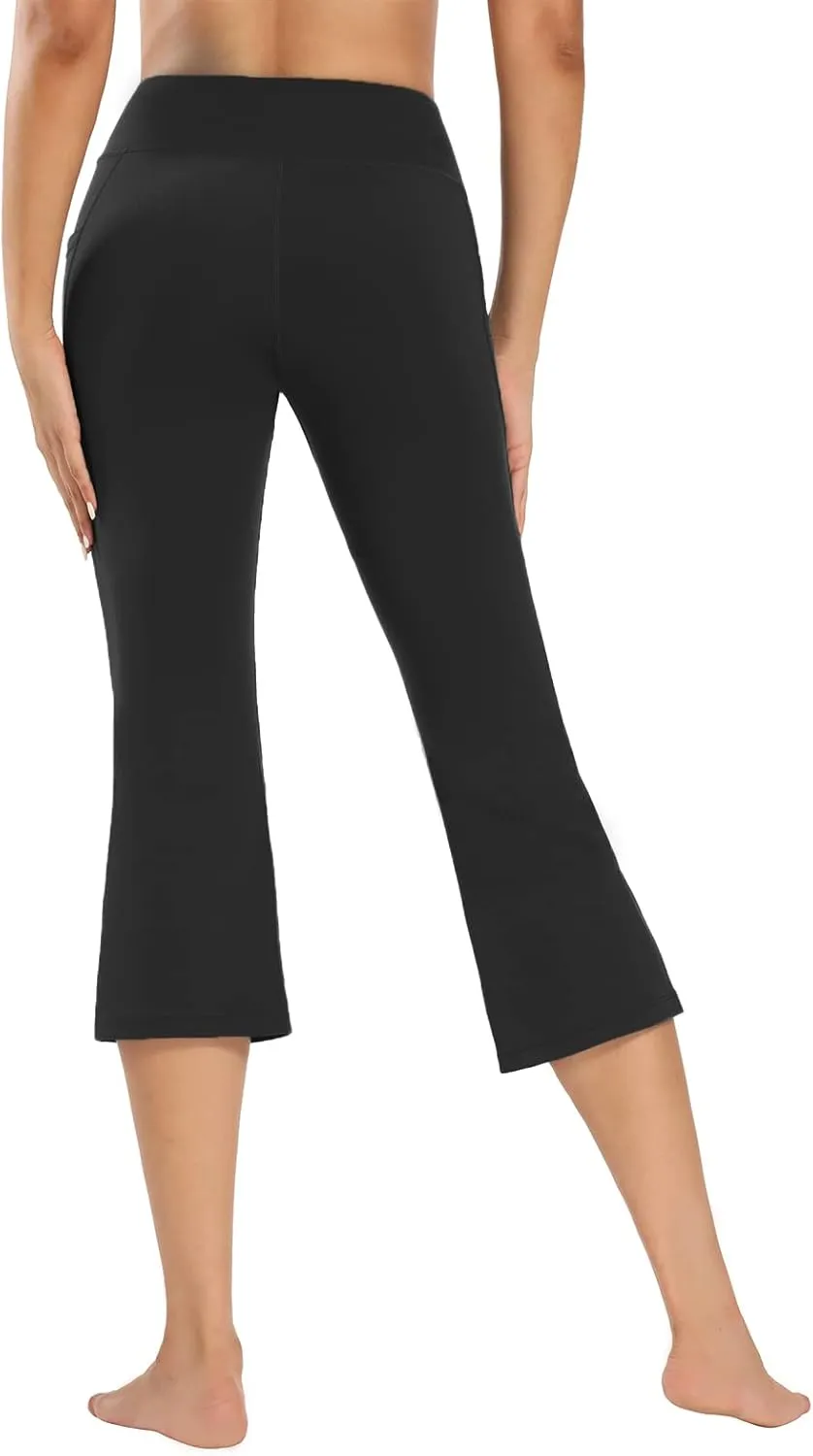 FIRST WAY Buttery Soft Women's Bootcut Yoga Pants Capris with 3 Pockets Lounge Floral Printing