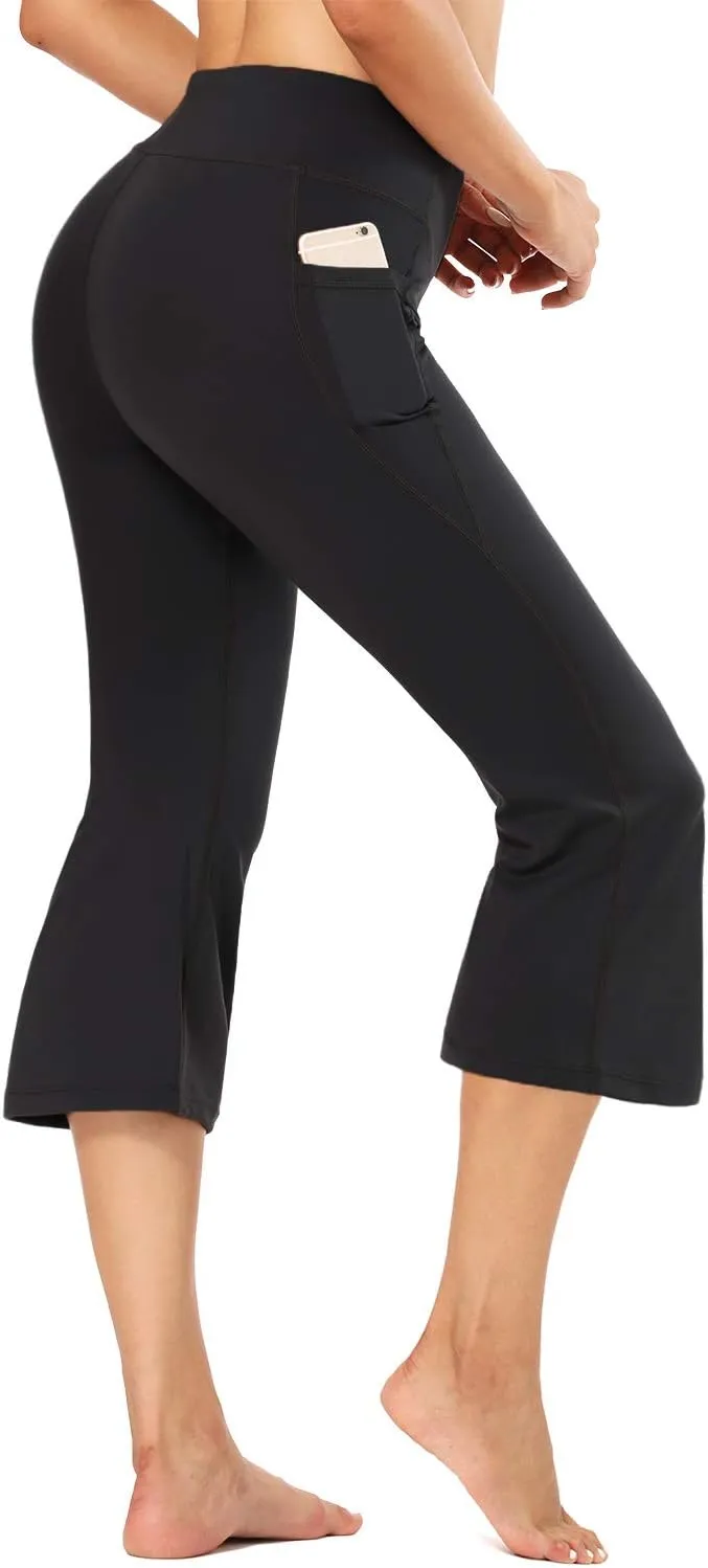 FIRST WAY Buttery Soft Women's Bootcut Yoga Pants Capris with 3 Pockets Lounge Floral Printing