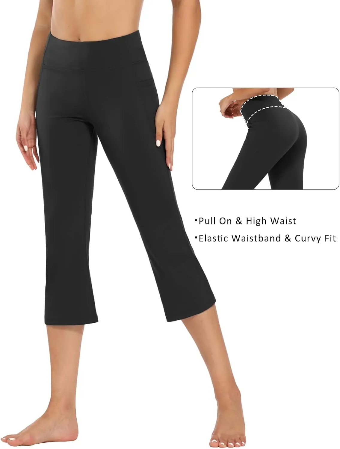 FIRST WAY Buttery Soft Women's Bootcut Yoga Pants Capris with 3 Pockets Lounge Floral Printing