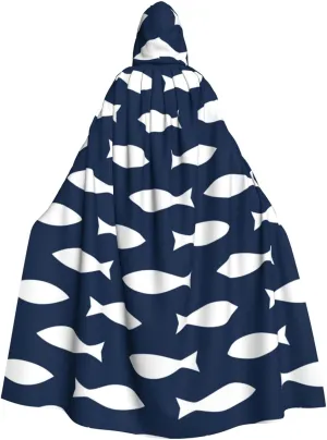 Fish Pattern Stylish Adults Hooded Cloak Cape for Halloween Cosplay Costumes Black
