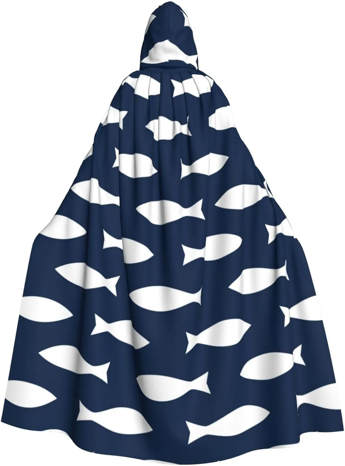 Fish Pattern Stylish Adults Hooded Cloak Cape for Halloween Cosplay Costumes Black