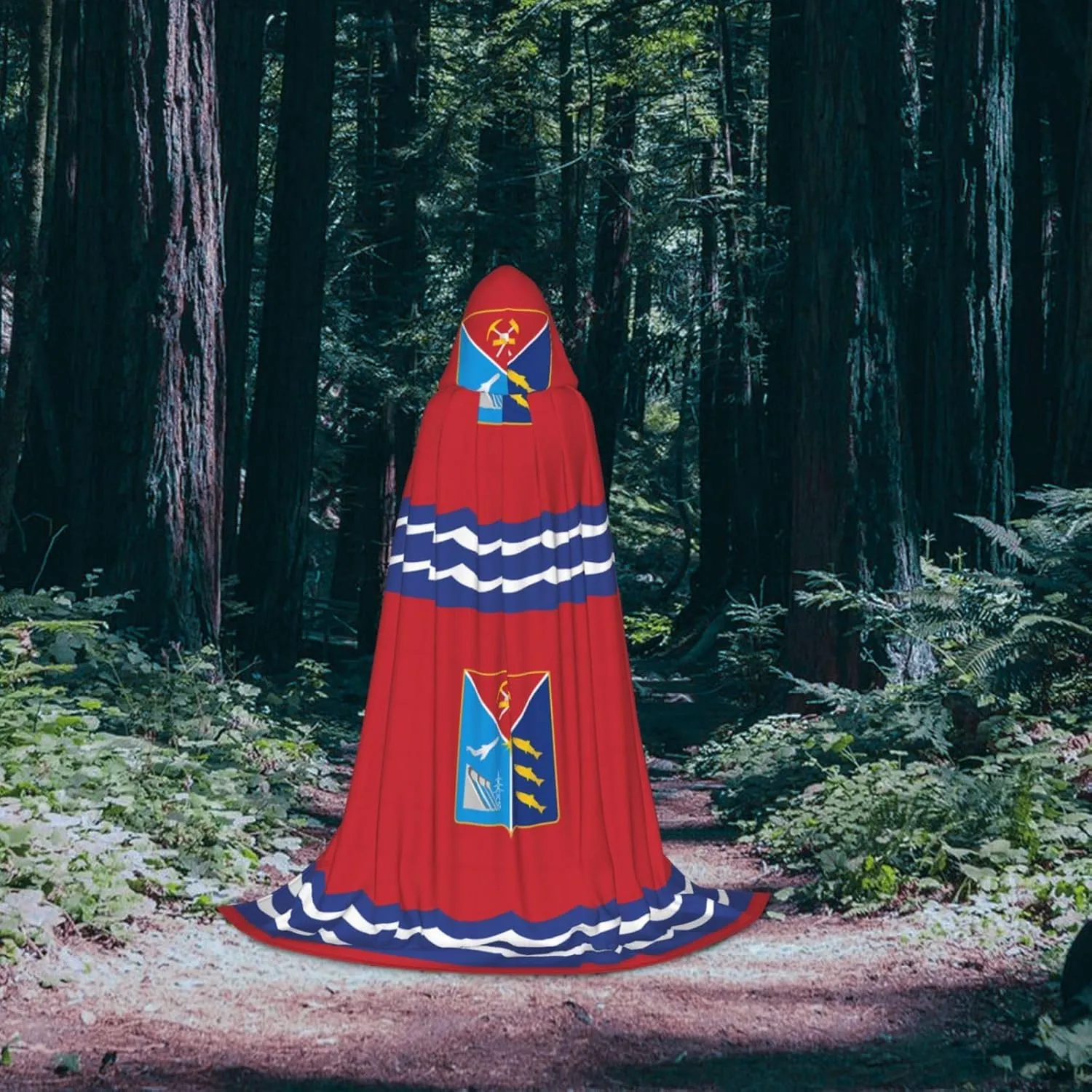 Flag of Magadan Hood Cloak,Hooded Cape Cloak,Halloween Witch Wizard Raven Vampire Cosplay Costume,