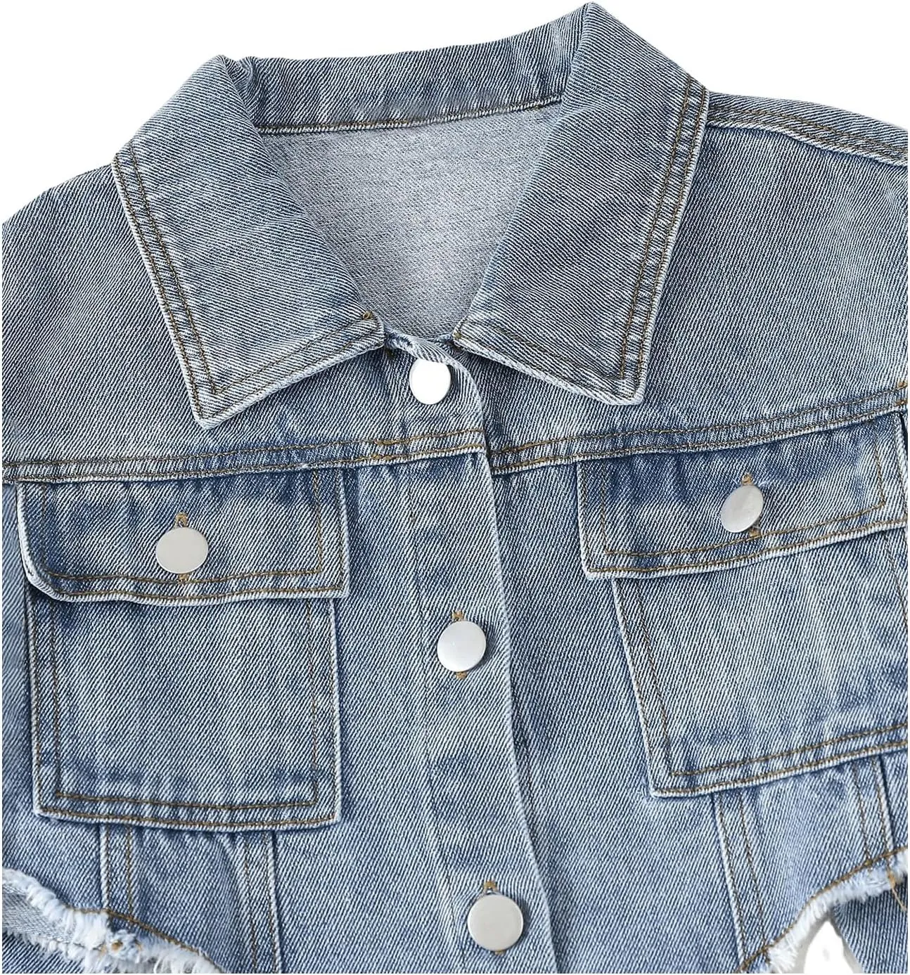 Floerns Women's Asymmetrical Raw Hem Collar Long Sleeve Cropped Coat Denim Jackets