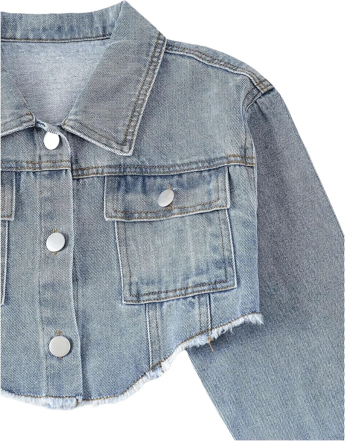 Floerns Women's Asymmetrical Raw Hem Collar Long Sleeve Cropped Coat Denim Jackets