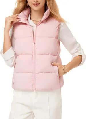Fuinloth Women's Lightweight Puffer Vest, Water Repellent, 4 Pockets, Double Slider Zipper, Elastic Hem for Fall & Winter