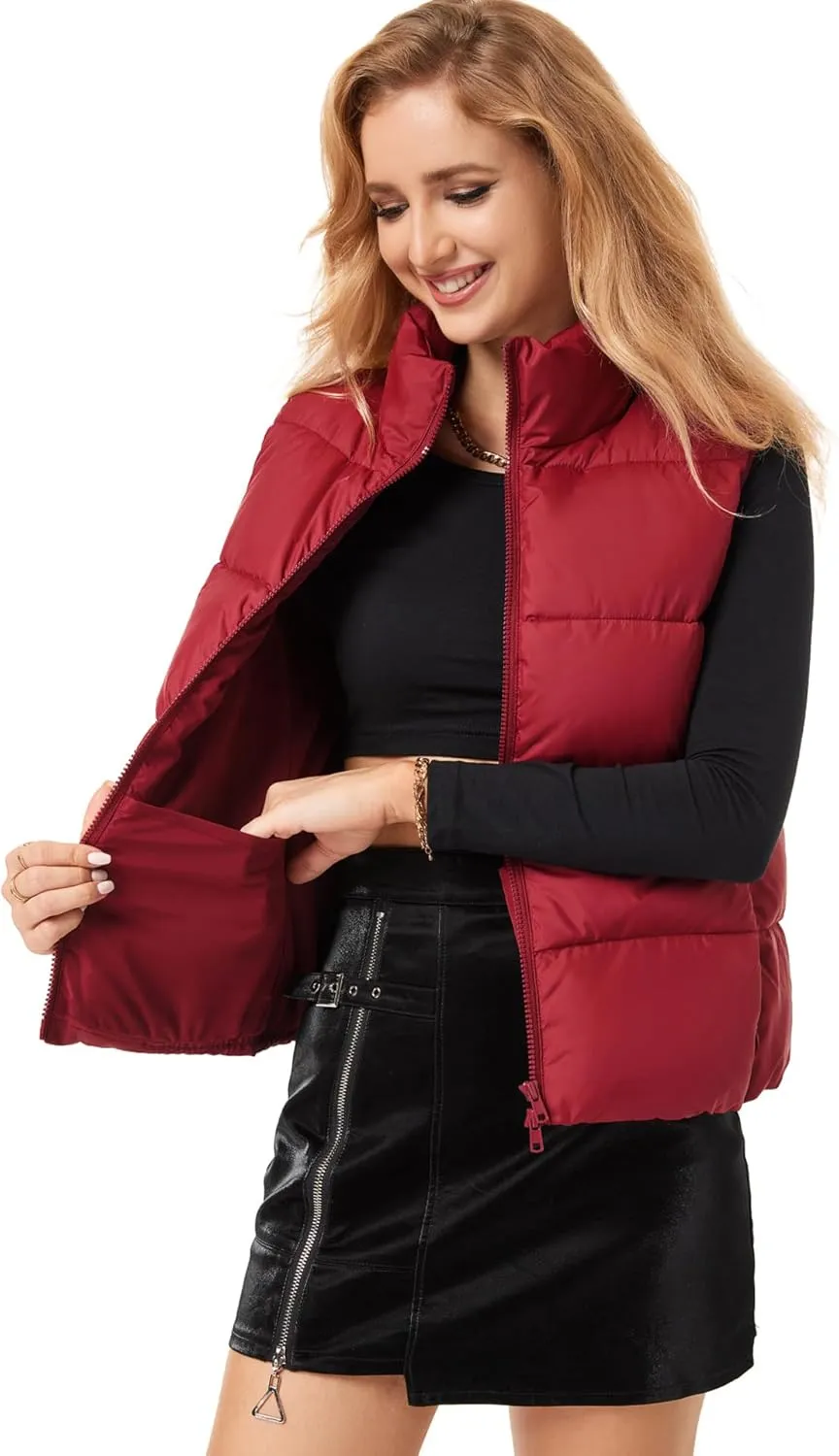 Fuinloth Women's Lightweight Puffer Vest, Water Repellent, 4 Pockets, Double Slider Zipper, Elastic Hem for Fall & Winter