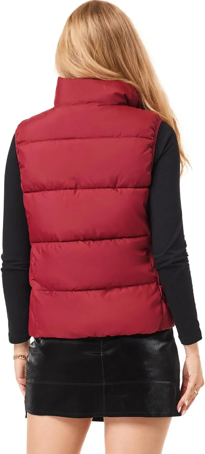 Fuinloth Women's Lightweight Puffer Vest, Water Repellent, 4 Pockets, Double Slider Zipper, Elastic Hem for Fall & Winter