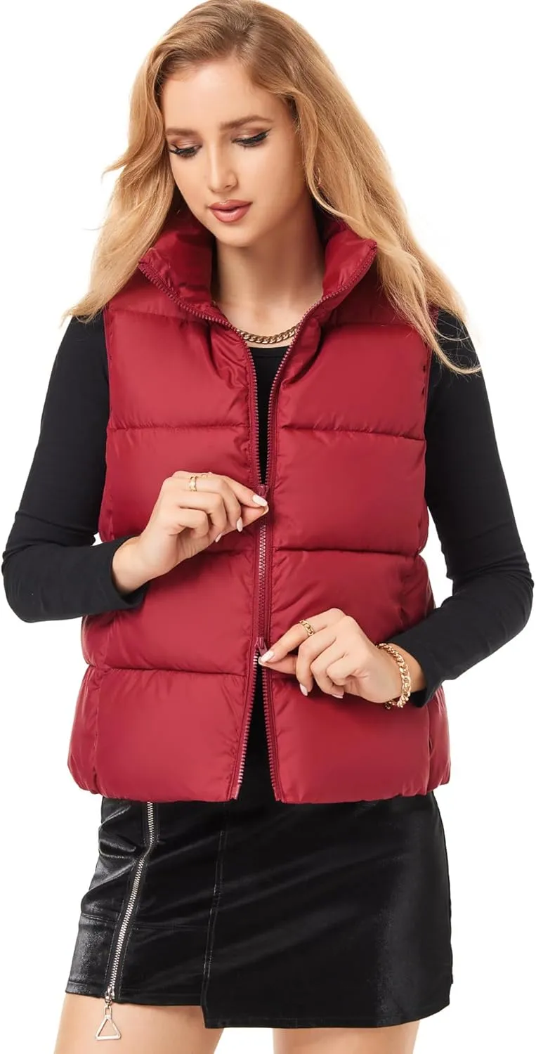 Fuinloth Women's Lightweight Puffer Vest, Water Repellent, 4 Pockets, Double Slider Zipper, Elastic Hem for Fall & Winter