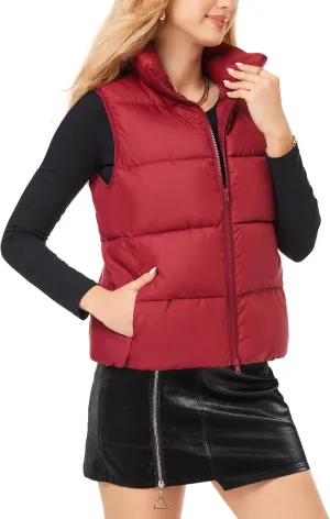 Fuinloth Women's Lightweight Puffer Vest, Water Repellent, 4 Pockets, Double Slider Zipper, Elastic Hem for Fall & Winter