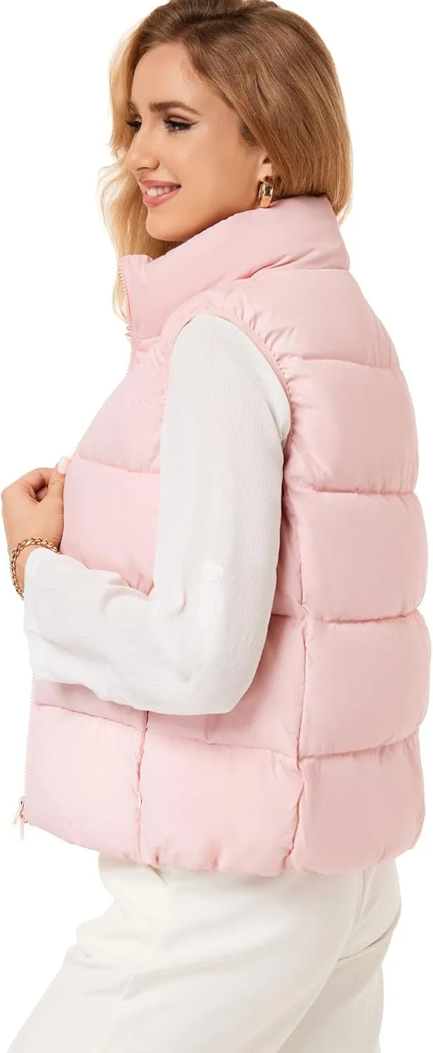 Fuinloth Women's Lightweight Puffer Vest, Water Repellent, 4 Pockets, Double Slider Zipper, Elastic Hem for Fall & Winter