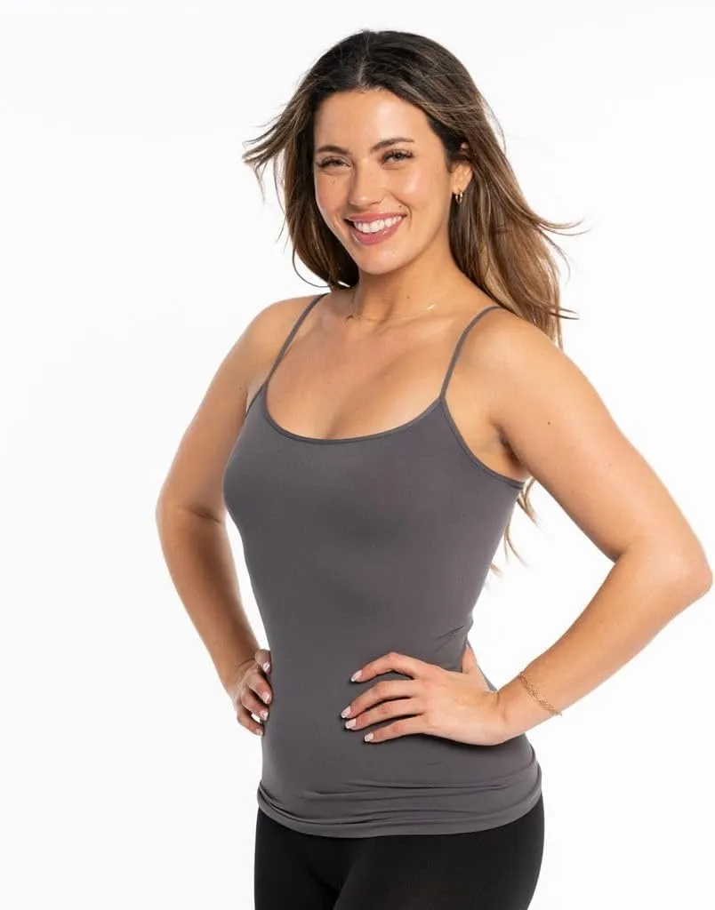 Full Seamless Stretch Camisole Tank Tops for Women - Spaghetti Strap Undershirt Cami One Size Fits Women XS-MD
