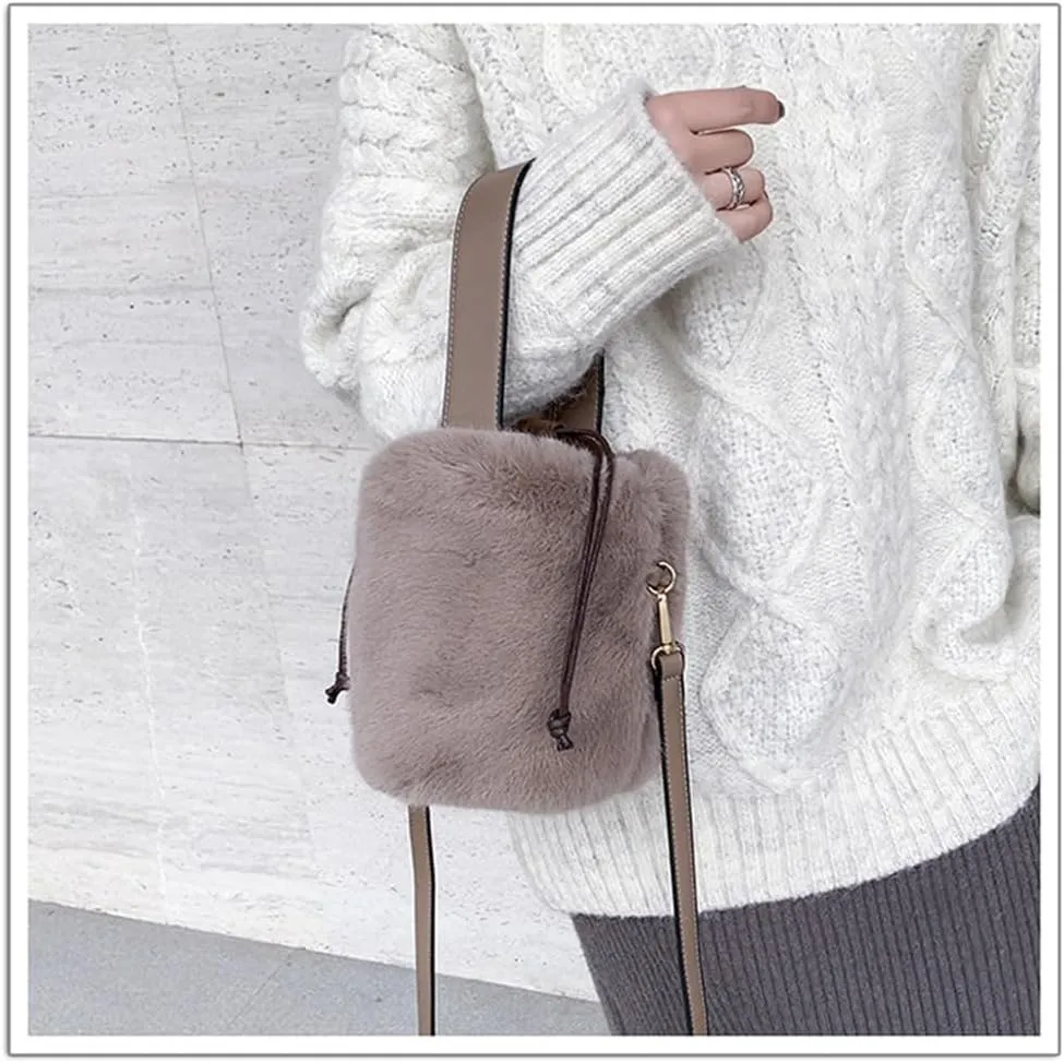Fur Plush Bucket Handbag - Women's Stylish Shoulder Crossbody Mini Cylinder Bag