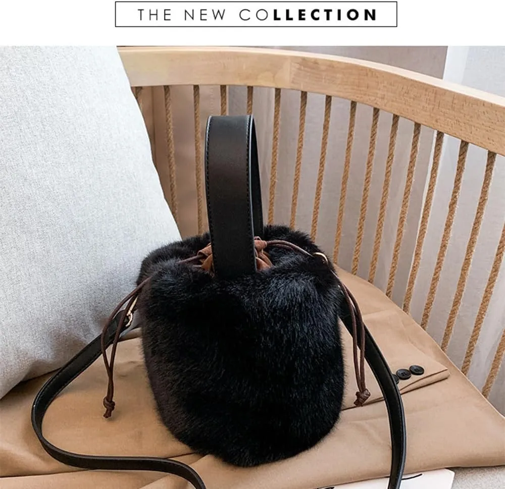 Fur Plush Bucket Handbag - Women's Stylish Shoulder Crossbody Mini Cylinder Bag