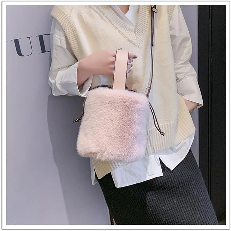 Fur Plush Bucket Handbag - Women's Stylish Shoulder Crossbody Mini Cylinder Bag