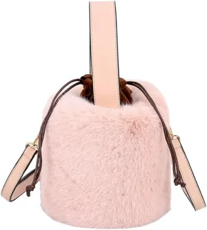 Fur Plush Bucket Handbag - Women's Stylish Shoulder Crossbody Mini Cylinder Bag