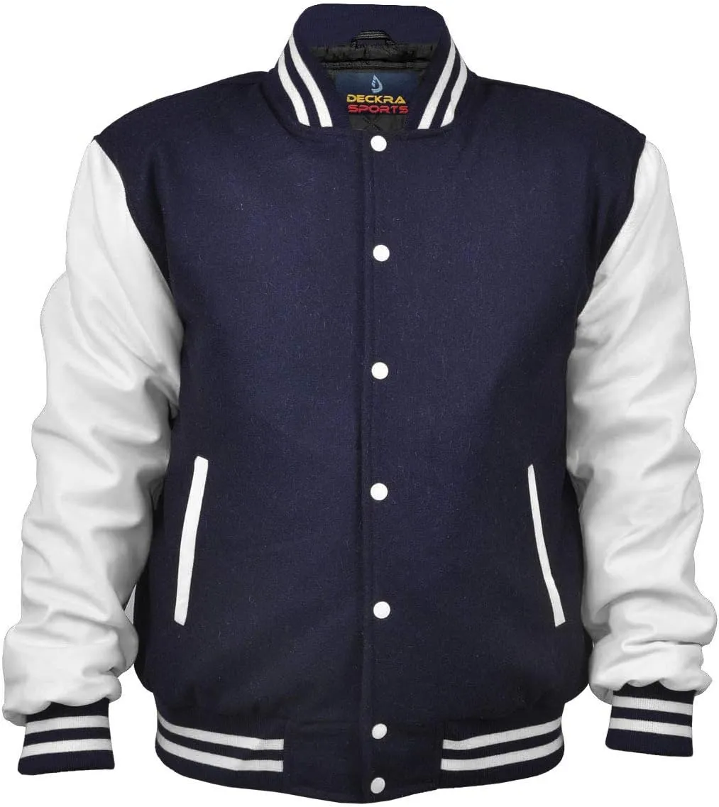 GENZ Mens Varsity Jacket Faux Leather Sleeves | Wool Letterman College Jackets
