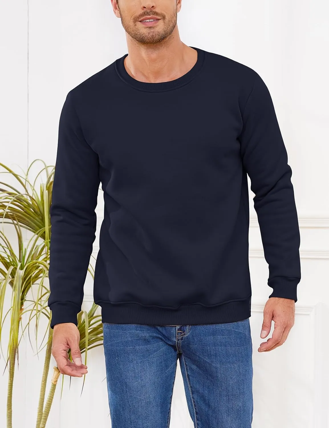Gihuo Men's Warm Crewneck Sherpa Lined Fleece Sweatshirt Pullover Tops