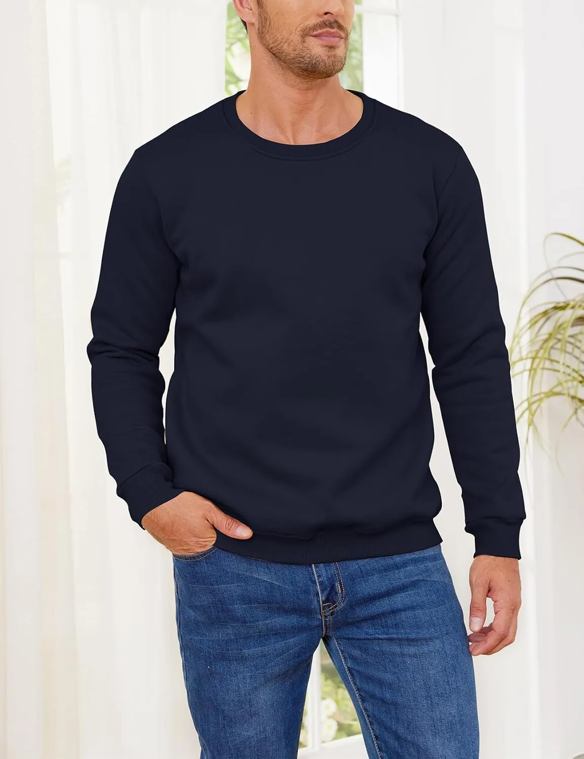 Gihuo Men's Warm Crewneck Sherpa Lined Fleece Sweatshirt Pullover Tops