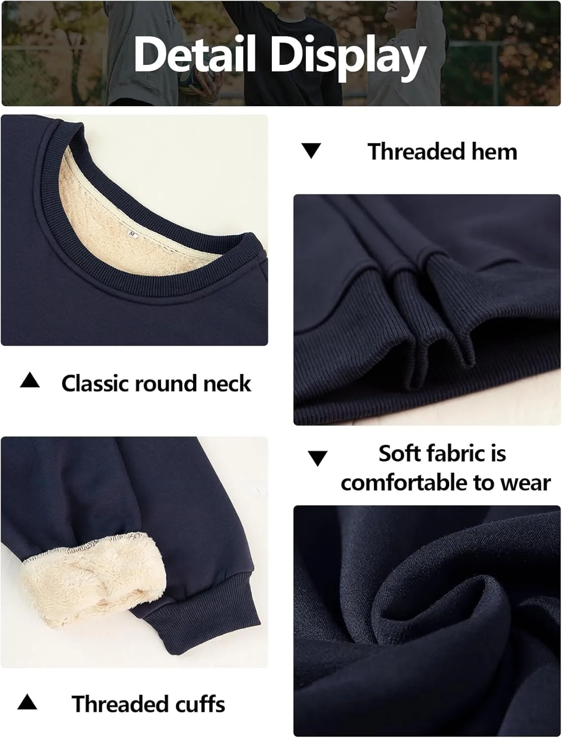 Gihuo Men's Warm Crewneck Sherpa Lined Fleece Sweatshirt Pullover Tops