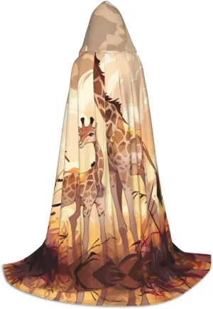 Giraffe Mother and Child Hood Cloak,Hooded Cape Cloak,Halloween Witch Wizard Raven Vampire Cosplay