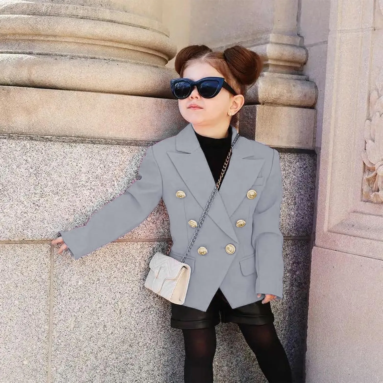 Girls Blazer Jacket Double Breasted Button Down Long Sleeves Blazers School Jackets