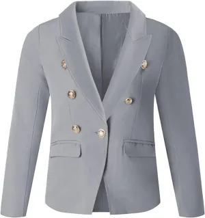 Girls Blazer Jacket Double Breasted Button Down Long Sleeves Blazers School Jackets
