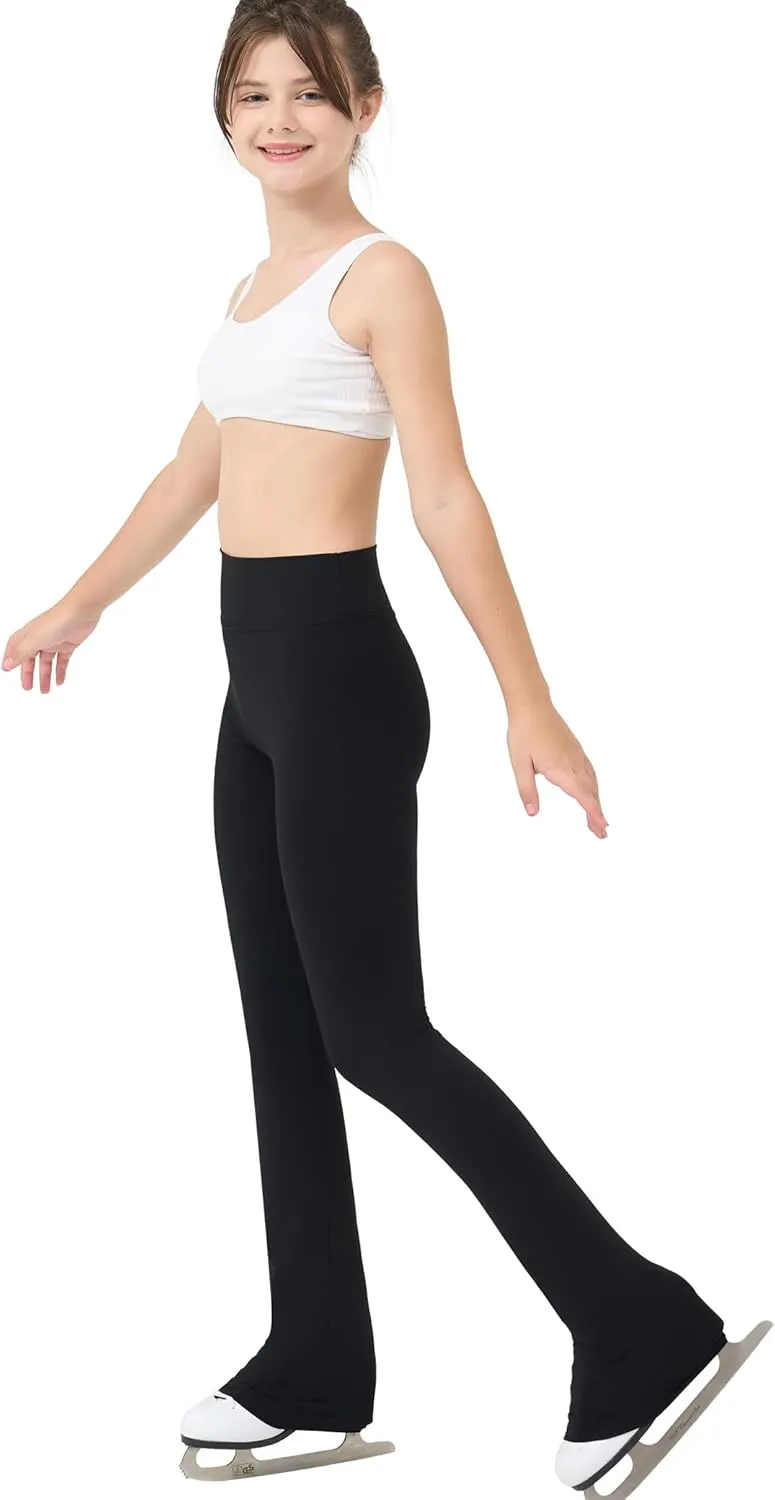 Girls Figure Skating Pants Soft Stretch High Waisted Practice Ice Skating Leggings for Kids Teen Workout Training