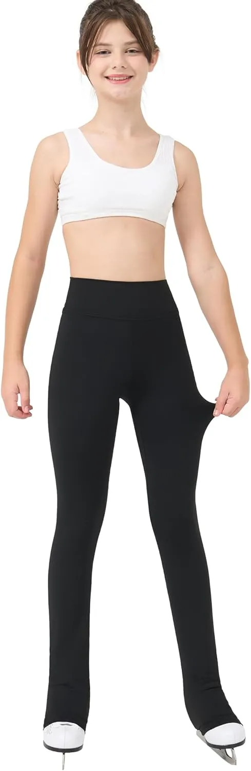 Girls Figure Skating Pants Soft Stretch High Waisted Practice Ice Skating Leggings for Kids Teen Workout Training