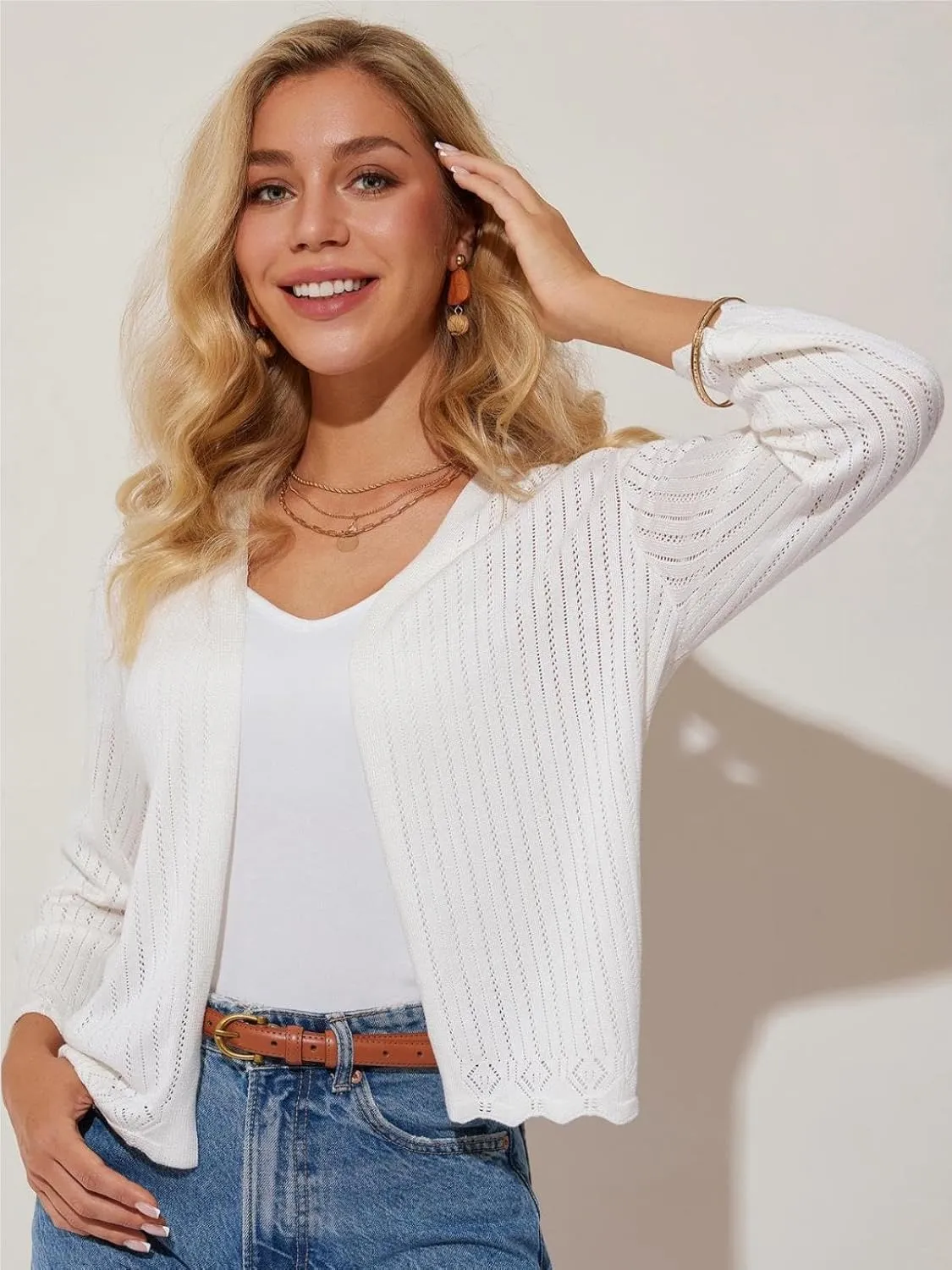 GRACE KARIN Women's 3/4 Sleeve Cropped Cardigan Elegant Open Front Sweater Cardigan Lightweight Bolero Shrug S-2XL