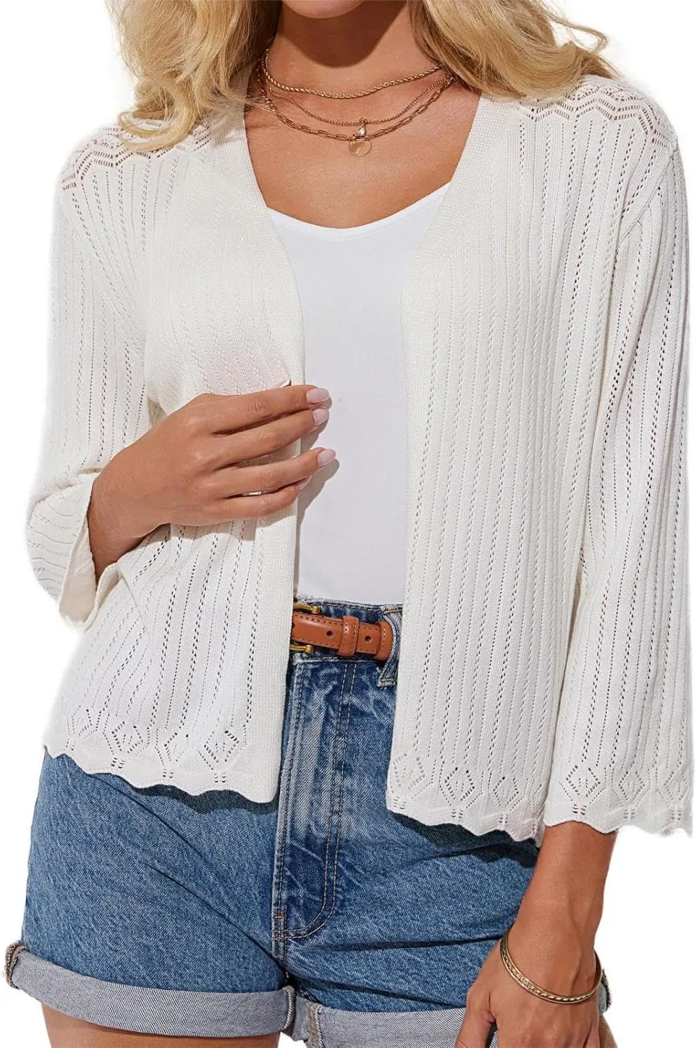 GRACE KARIN Women's 3/4 Sleeve Cropped Cardigan Elegant Open Front Sweater Cardigan Lightweight Bolero Shrug S-2XL