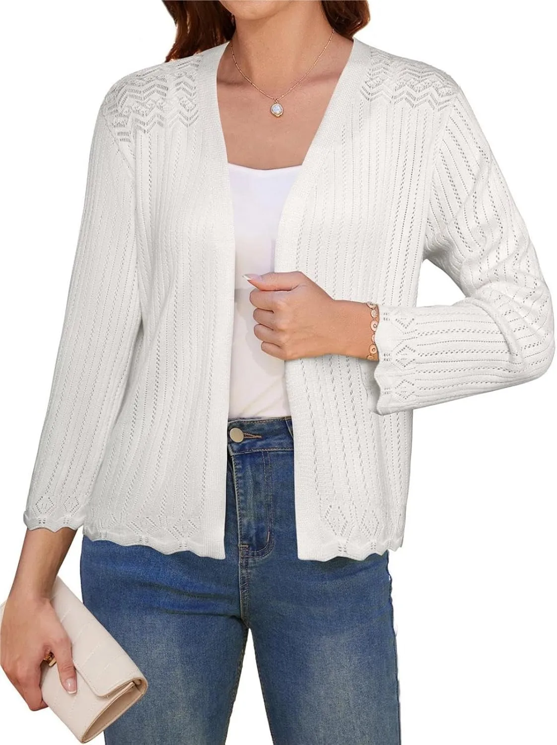 GRACE KARIN Women's 3/4 Sleeve Cropped Cardigan Elegant Open Front Sweater Cardigan Lightweight Bolero Shrug S-2XL