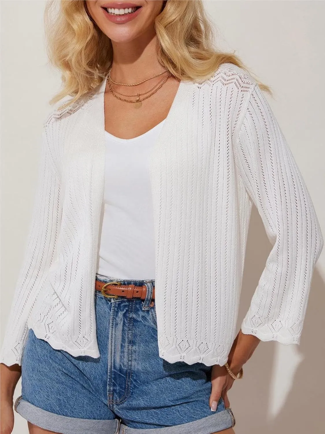 GRACE KARIN Women's 3/4 Sleeve Cropped Cardigan Elegant Open Front Sweater Cardigan Lightweight Bolero Shrug S-2XL