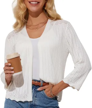 GRACE KARIN Women's 3/4 Sleeve Cropped Cardigan Elegant Open Front Sweater Cardigan Lightweight Bolero Shrug S-2XL