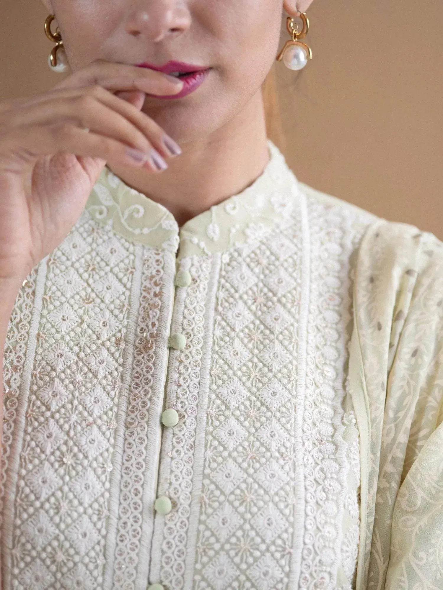Green Embroidered Georgette A-Line Kurta With Palazzos & Dupatta