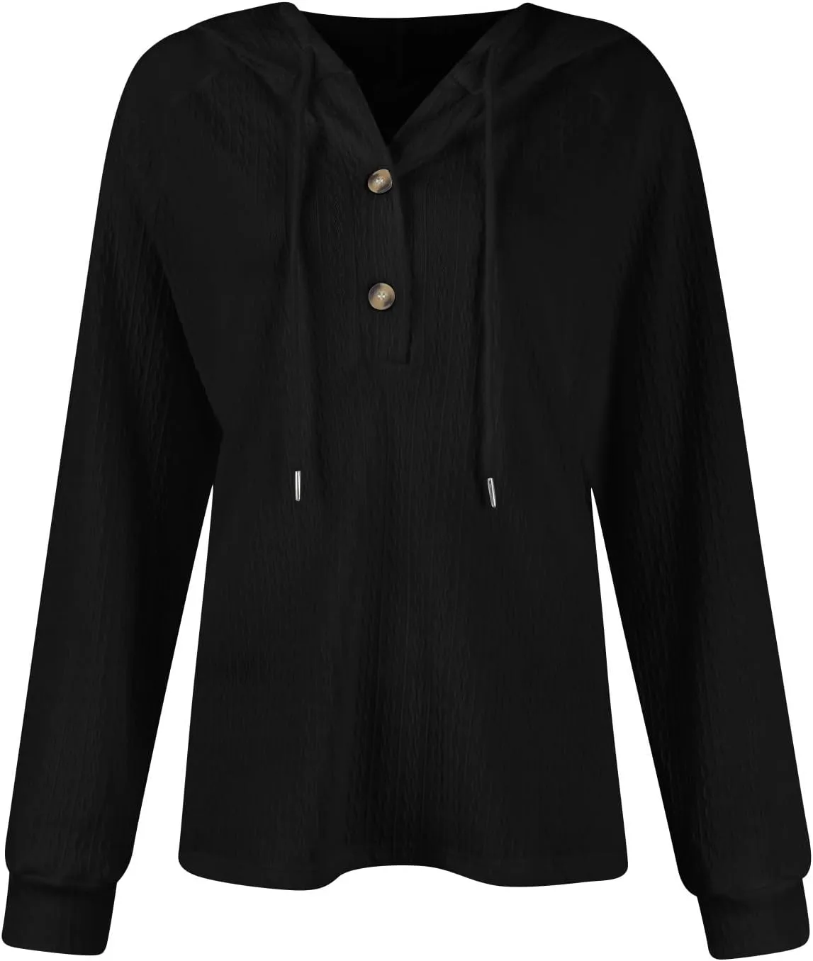 Gumipy Women Oversized Hoodie Sweatshirt Button Up Waffle V Neck Sweaters Hoodies Trendy Drawstring Long Sleeve Pullover Tops