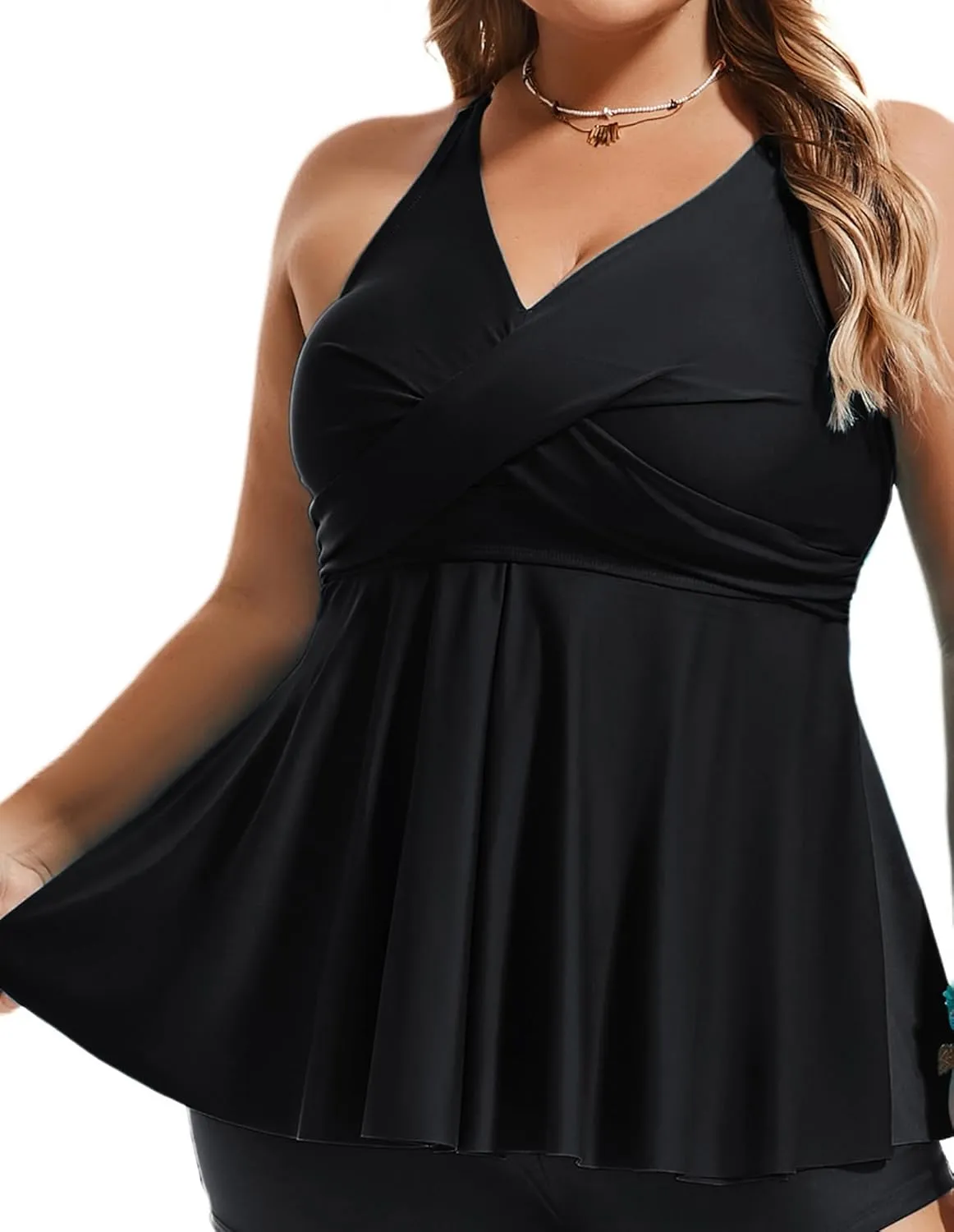 Hanna Nikole Women Plus Size Swimsuit Tops Twist V Neck Only Modest Tankini Swimsuit Tops Bathing Suits No Bottom
