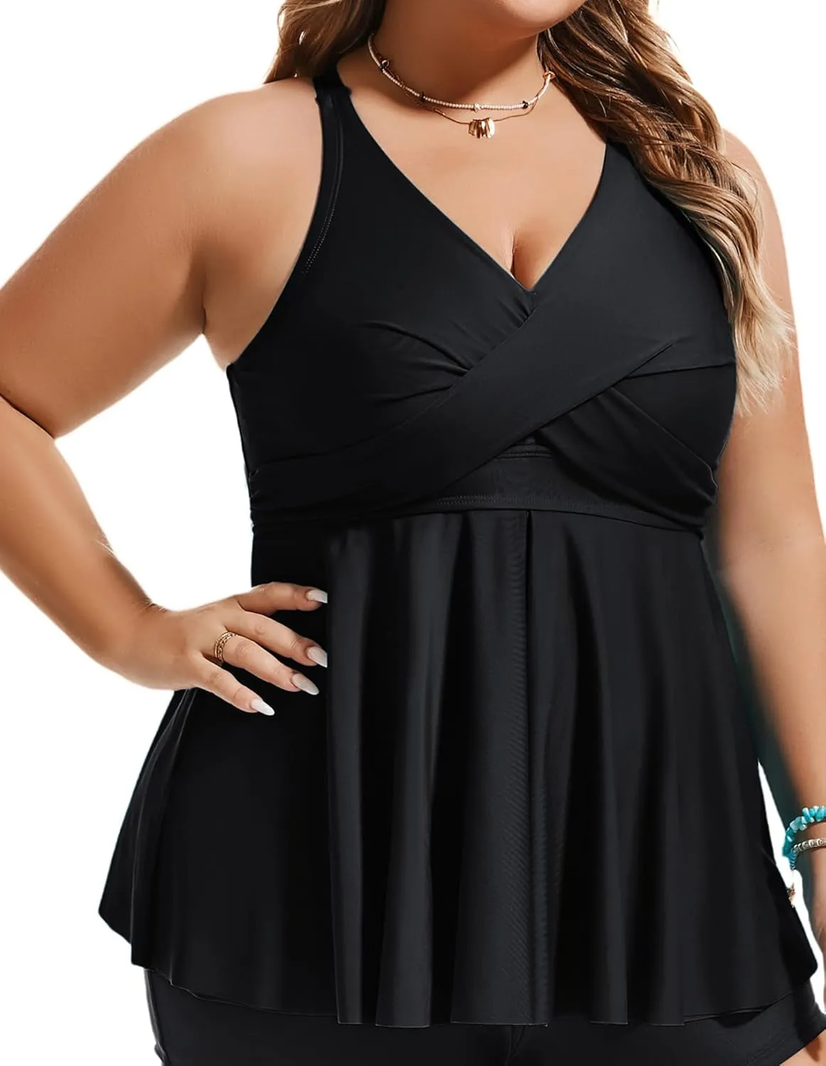 Hanna Nikole Women Plus Size Swimsuit Tops Twist V Neck Only Modest Tankini Swimsuit Tops Bathing Suits No Bottom