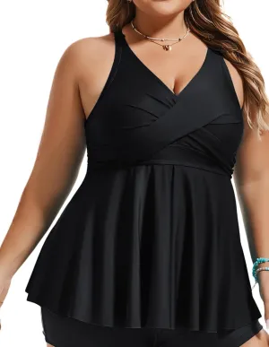 Hanna Nikole Women Plus Size Swimsuit Tops Twist V Neck Only Modest Tankini Swimsuit Tops Bathing Suits No Bottom