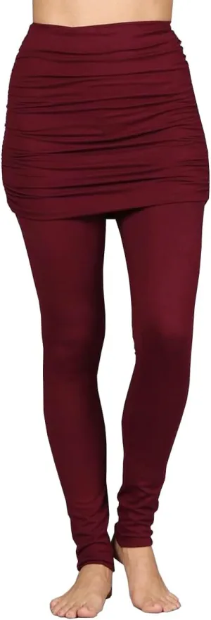 HEYHUN Womens Athleisure Ultra Soft Knit Foldover Ruched Skirted Yoga Leggings S-XL