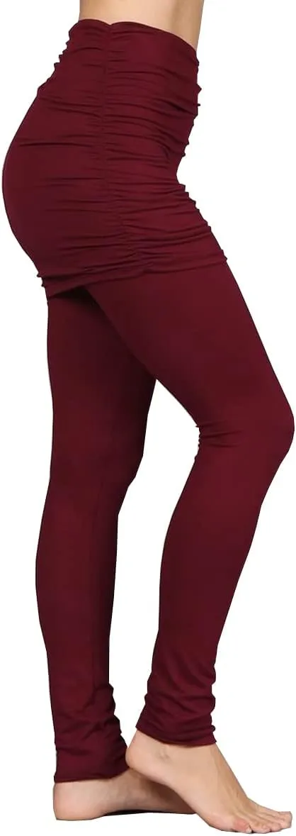 HEYHUN Womens Athleisure Ultra Soft Knit Foldover Ruched Skirted Yoga Leggings S-XL